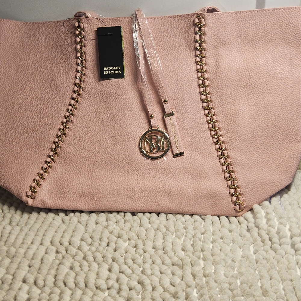 NWT Badgley Mischka Decorative Chain Pink Tote Bag - Picture 1 of 7
